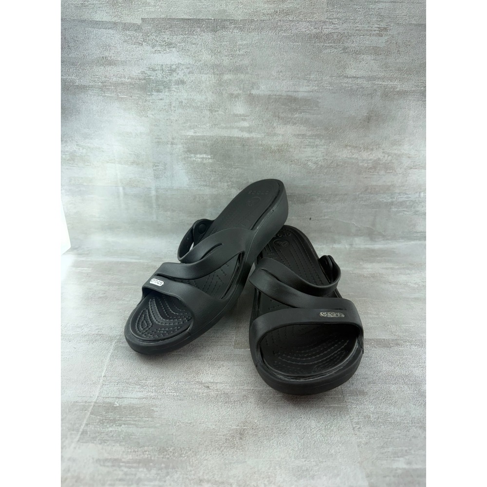 Crocs Meleen Twist Black Slide Sandals Women Size 8 Wedge Comfort Shoes